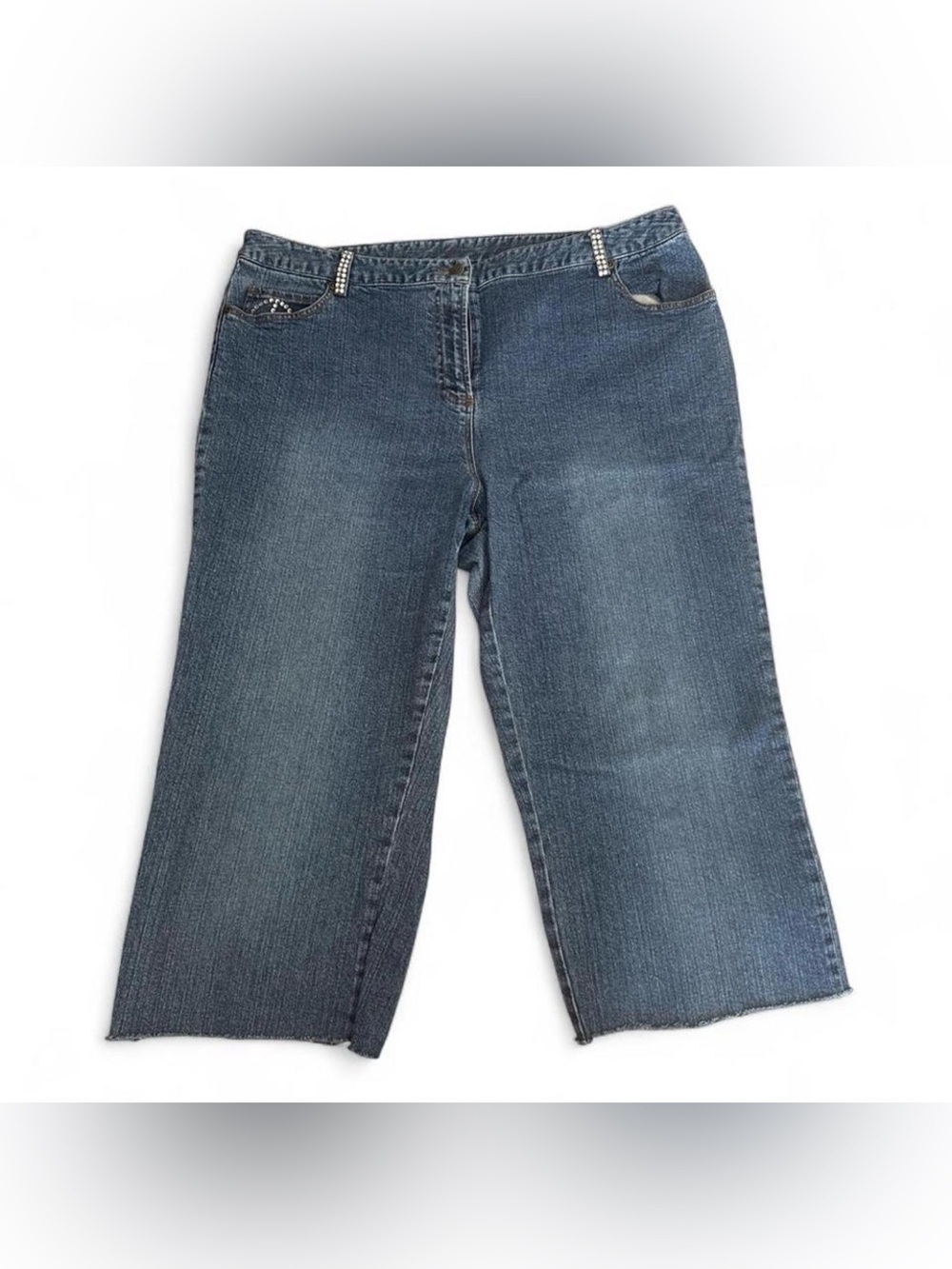 INC International Concepts Medium Blue Cropped Wide-Leg Jeans with Raw Hem